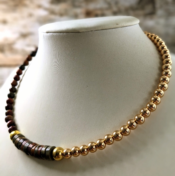 Natural Red Creek Jasper Earth Colors In Assymetrical  Choker/Necklace - Picture 2 of 8